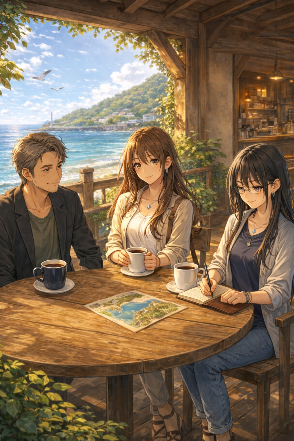 ジロオジと花村ユリカと里実ミアキのミーティング風景